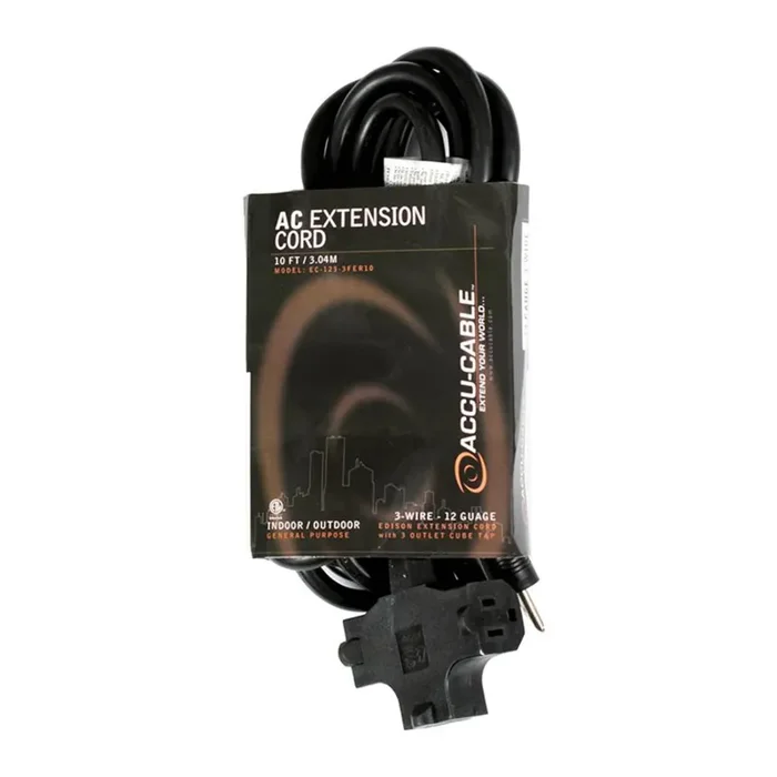 Accu-Cable EC123-3FER, 12AWG Power Extension Cord with Triple Tap Outlet on Sale