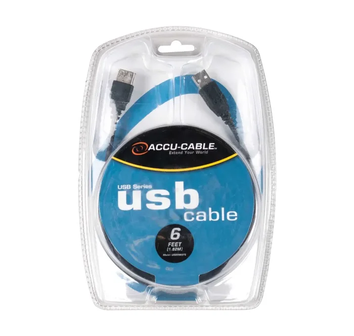 Accu-Cable USBAMAF6, USB 2.0 Type A Male to Type A Female Extension Cable – 6 Ft
