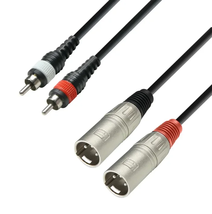 Adam Hall K3TMC0300, 2 XLR Male x 2 RCA Black Audio Cable – 3m Supply