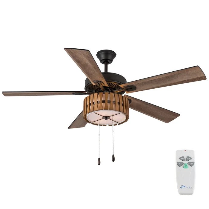 Adan River of Goods Oil Rubbed Bronze Metal and Wood 52-inch 3-Light Ceiling Fan – 52″ x 52″ x 13.75″/18.75″
