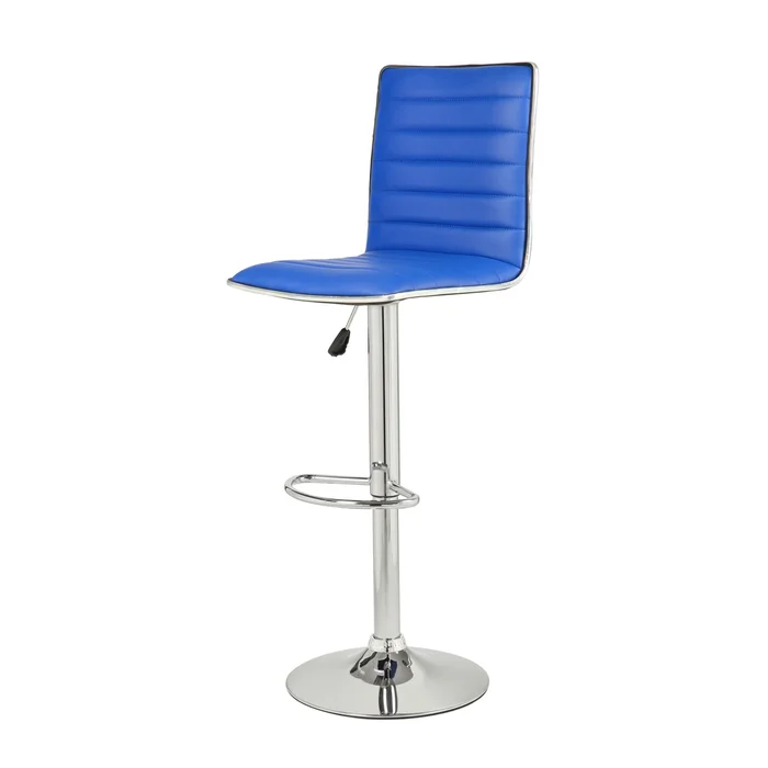 Adeco Adjustable Blue Faux Leather Chrome Channel Tufted Barstools (Set of 2)