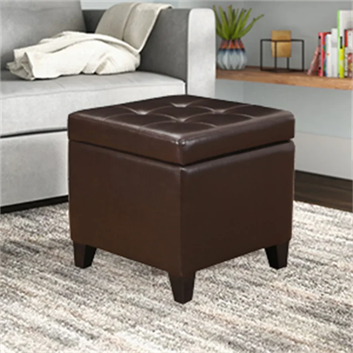 Adeco Bonded Leather Square Storage Ottoman