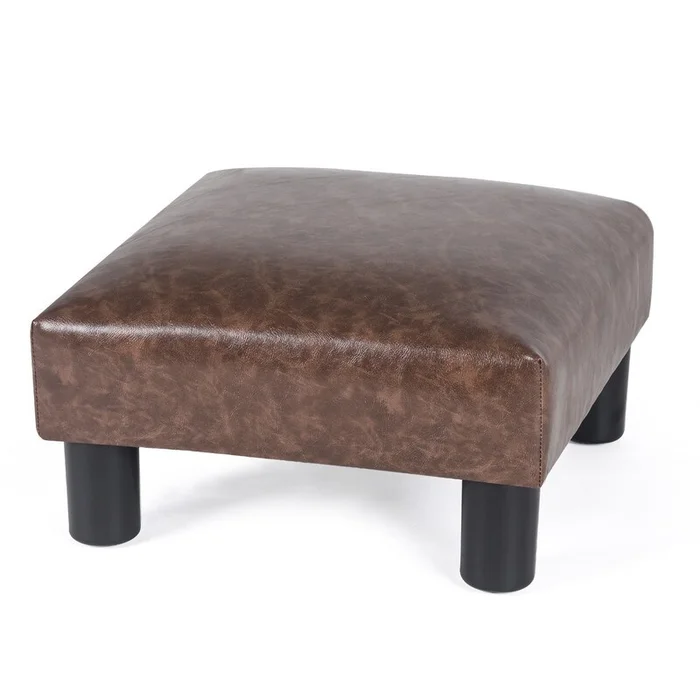 Adeco Distressed Brown Faux Leather Ottoman Footrest Stool