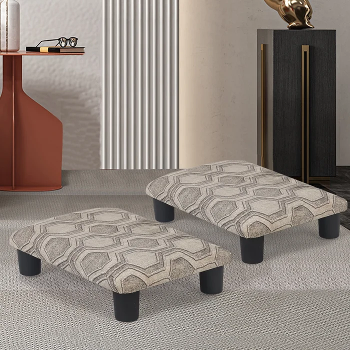 Adeco Set of 2 Footrest Ottoman Linen Low Foot Stools