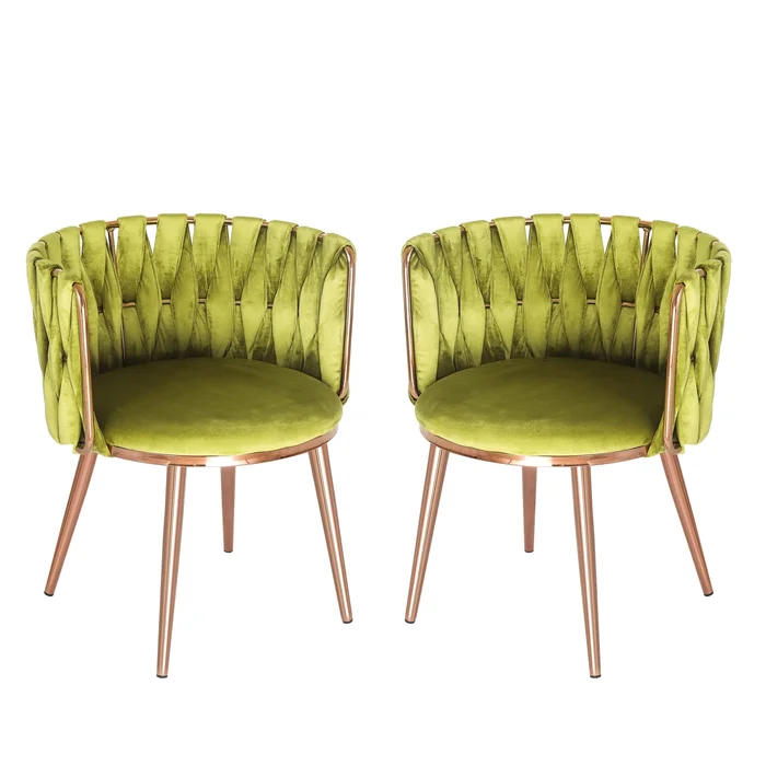 Adeco Set of 2 Velvet Braided Accent Chairs