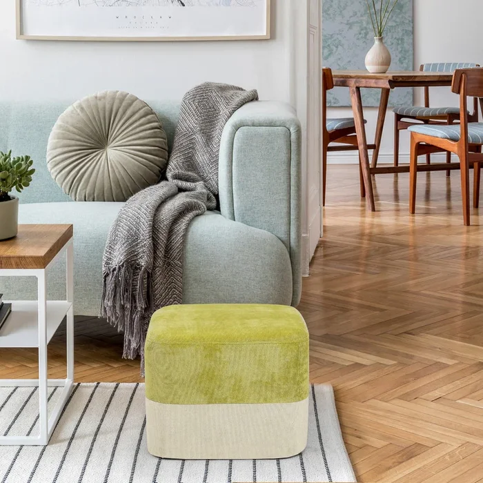 Adeco Square Fabric Ottoman Two-Color Stitching Footrest Stool