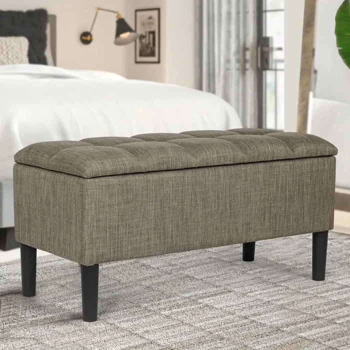 Adeco Storage Ottoman Upholstered Modern End of Bed Bench Living Room