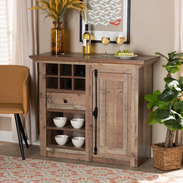 Albert Farmhouse Rustic Oak Brown Finished 1-Door Sideboard Buffet