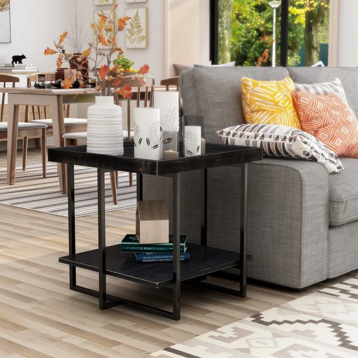 Alivia Rustic Black 24-inch Steel 1-Shelf Side Table by Furniture of America