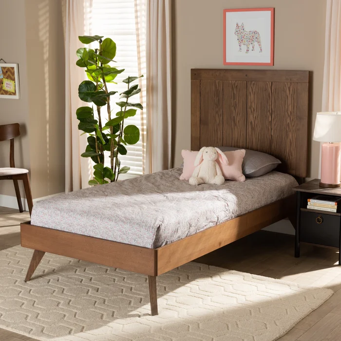 Amira Transitional Ash Walnut Finished Wood Platform Bed
