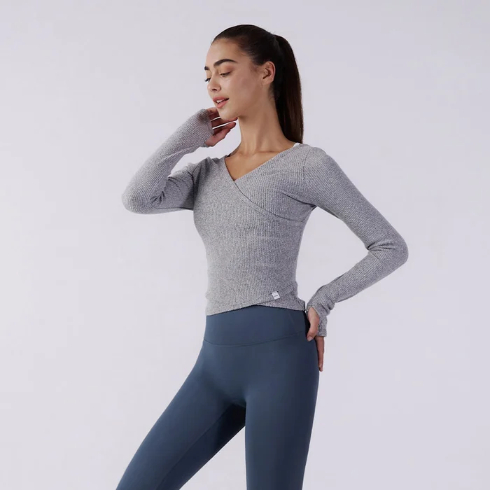 andar Ribbed Knit Wrap-Style Long Sleeve