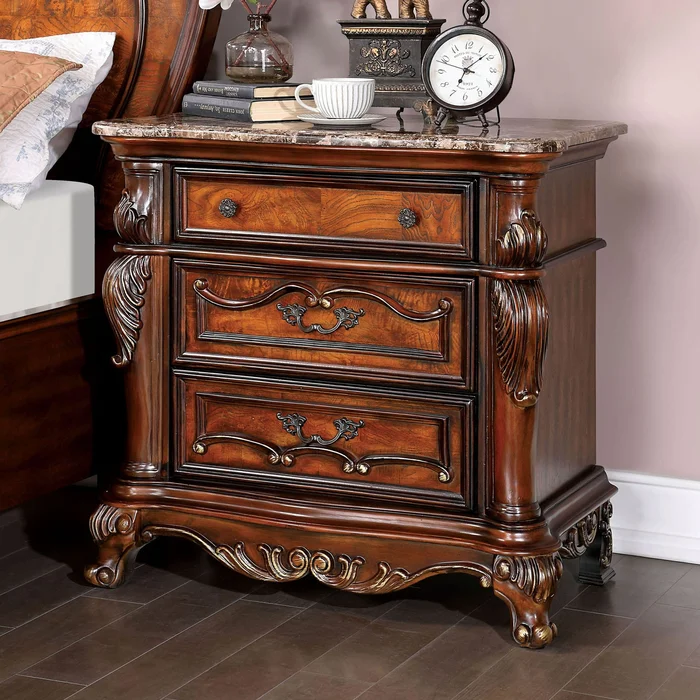 Antiochus Traditional Oak Wood 3-Drawer Nightstand with USB Charger by Furniture of America