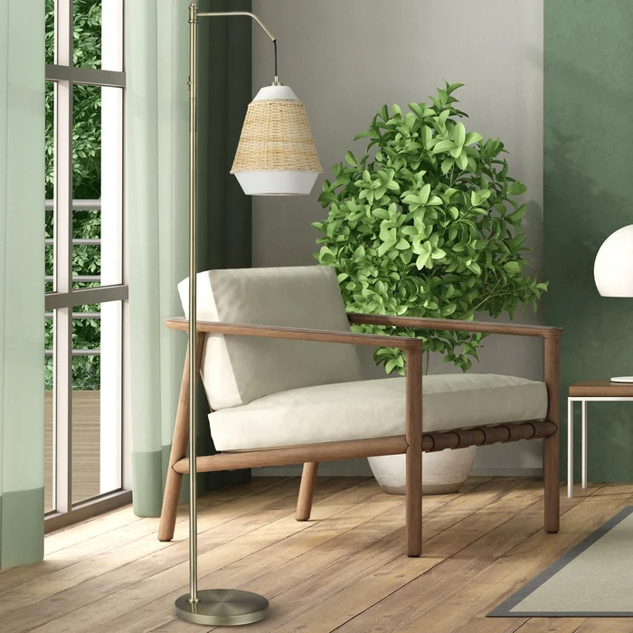 Ariana River of Goods Brass Metal and Rattan 66-Inch Floor Lamp – 16″ x 10″ x 66.375″