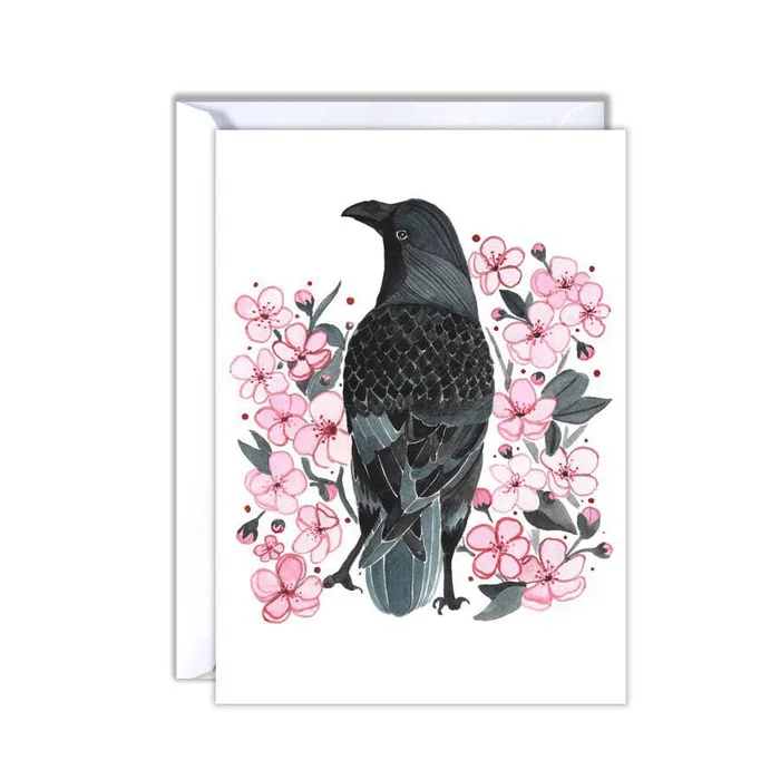 Art Card – Crow With Cherry Blossoms