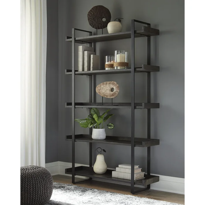 Ashley Furniture Kevmart Grayish Brown/Black Bookcase – 48″W x 14″D x 78″H