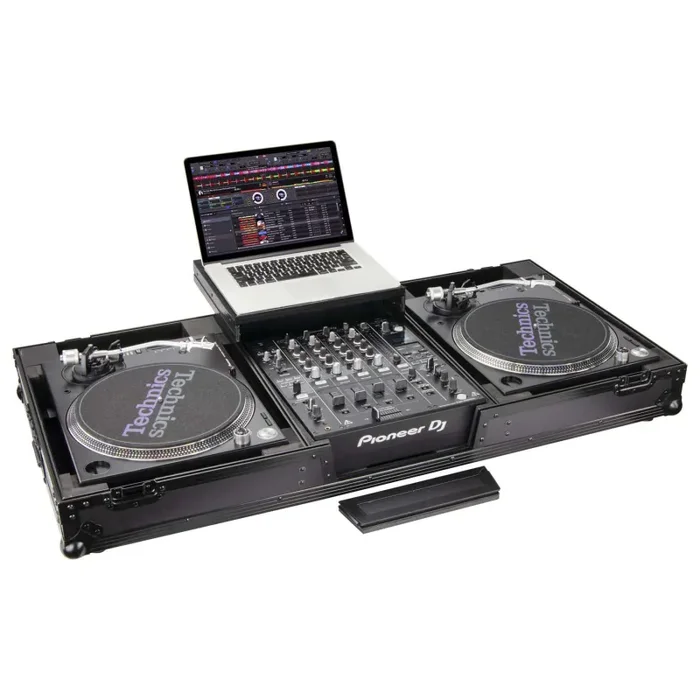B-Stock: Odyssey FZGSLBM12WRBL Black Low Profile 12″ Format DJ Mixer and Two Battle Position Turntables Flight Coffin Case with Wheels and Glide Platform