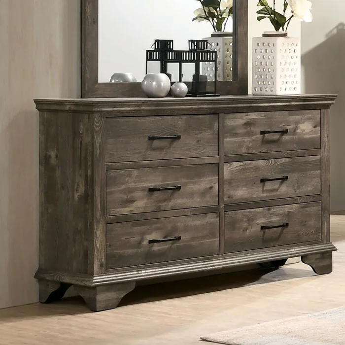 Balthasar Transitional Gray 56-inch Wide 6-Drawer Wood Dresser by Furniture of America