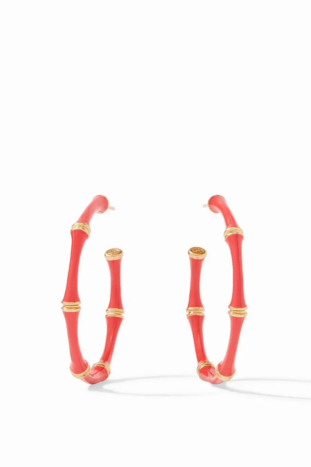 Bamboo Hoop Gold Coral Enamel Medium