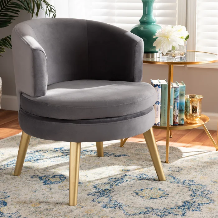 Baptiste Glam and Luxe Velvet and Gold Finished Wood Accent Chair