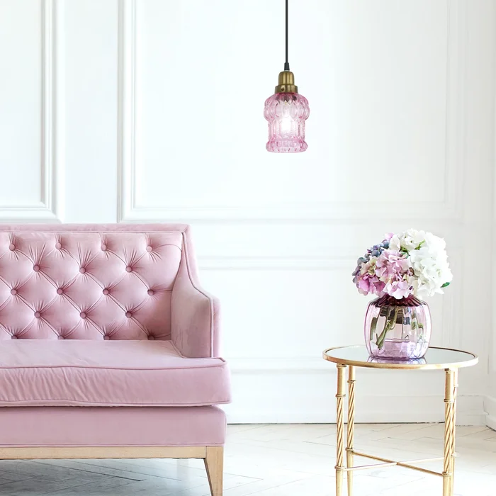 Baptiste River of Goods Purple/Yellow/Green and Gold Glass and Metal 4.5-Inch Pendant Light with Adjustable Hanging Cord