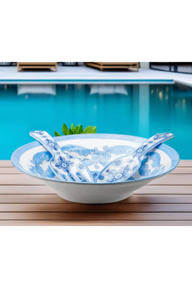 Barocco Melamine Salad Set in Blue