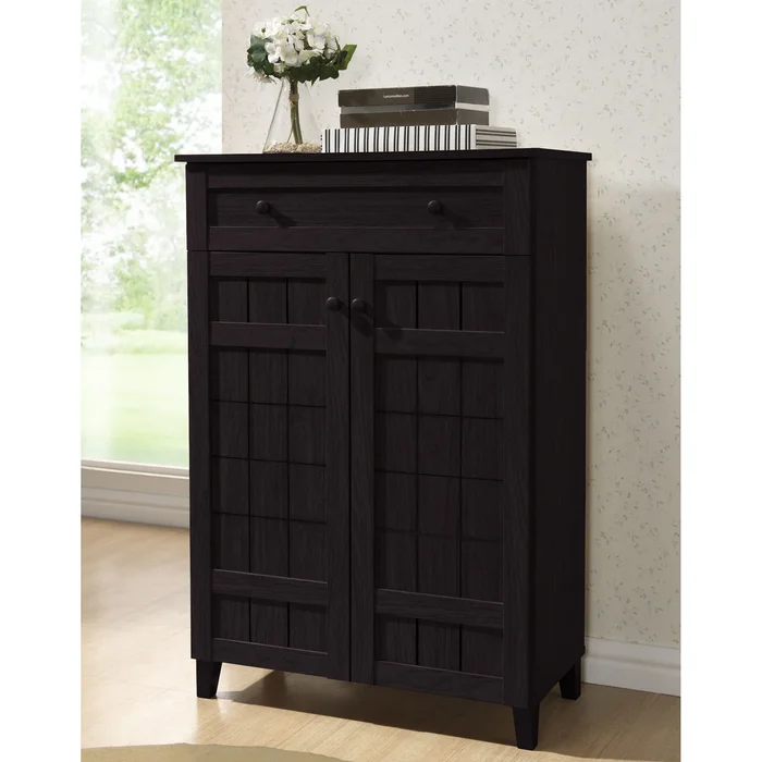 Baxton Studio Glidden Dark Brown Wood Tall Modern Shoe Cabinet
