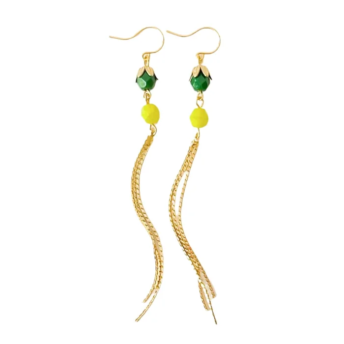Bead and Gold Tassel Earrings