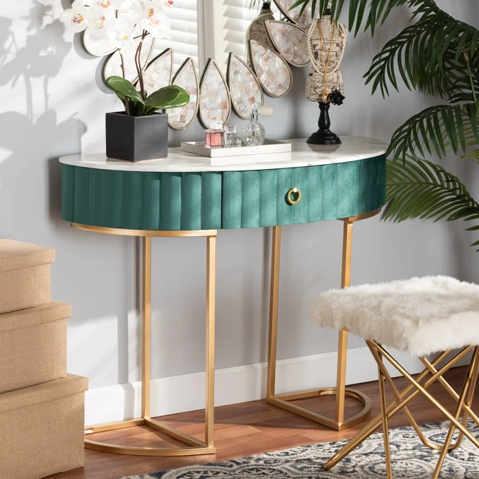 Beale Luxe and Glam Upholstered 1-Drawer Console Table