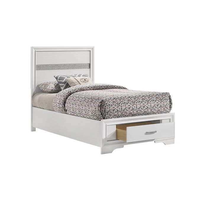 Bed with Two Storage Drawers in White