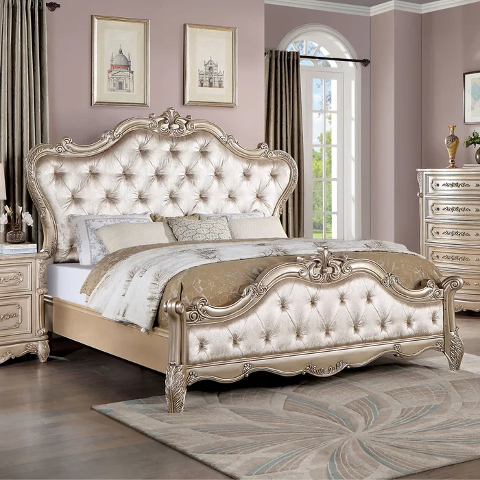 Bednara Victorian Fabric Upholstered Tufted Panel Bed by Furniture of America