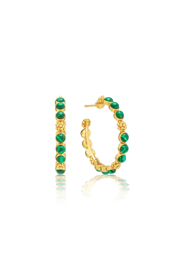 BERRY GEM MED HOOP EARRINGS-MALACHITE