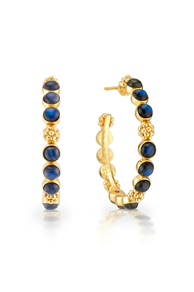 Berry Gem Medium Hoop Earrings – Blue Labradorite