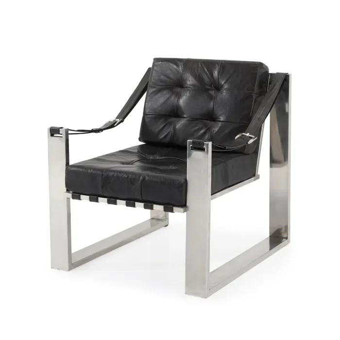 Black Leather & Chrome Belt Armchair