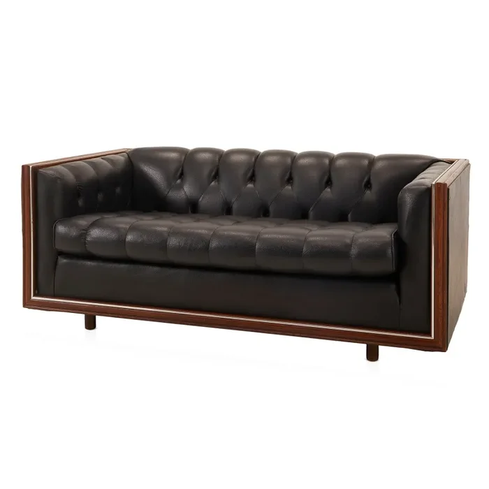 Black Leather Tufted Vintage Tuxedo Loveseat on Sale