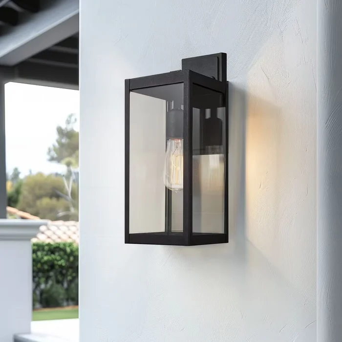 Black Outdoor Exterior Wall Lantern Sconce Light – 15″ H