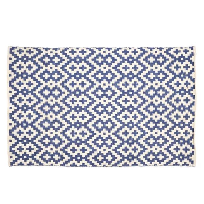 Blue and White Diamond Pattern Rug Discount