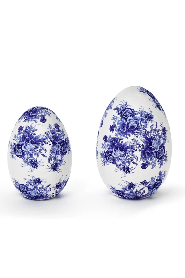 BLUE/WHITE PAPER MACHE EGGS S/2