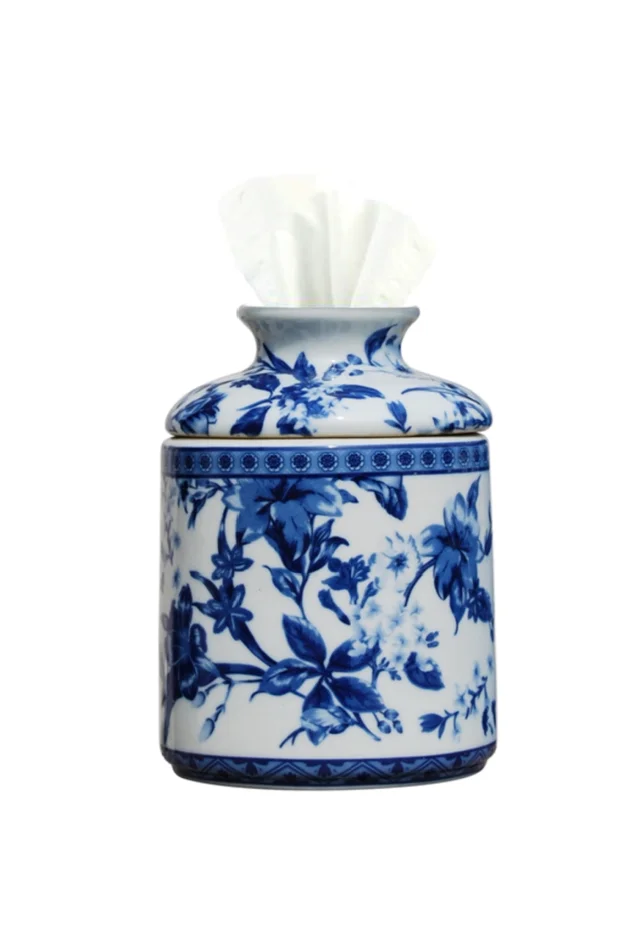 BLUE/WHITE PORCELAIN TISSUE HOLDER