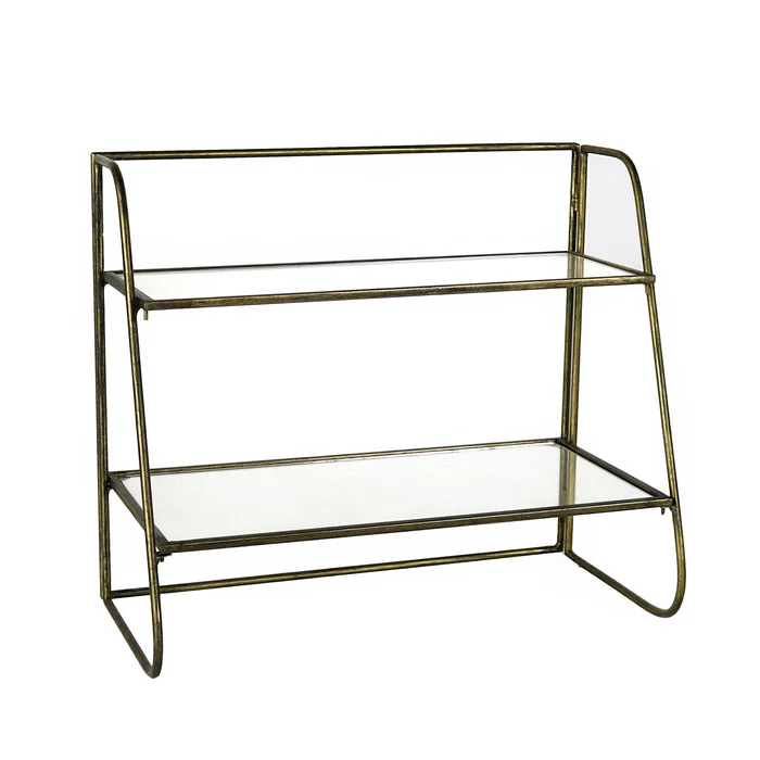 Brass Lena Two-Tier Stand with Glass Shelves