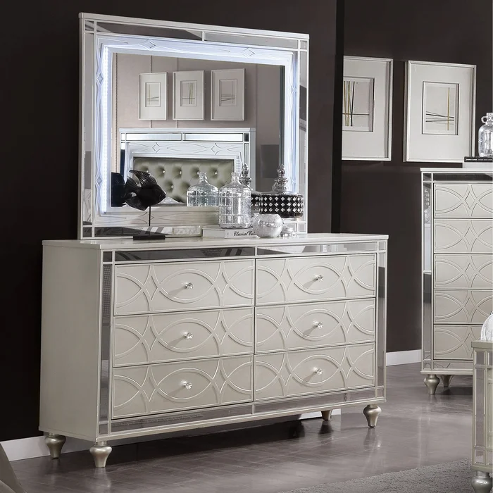 Brice Transitional Silver 2-piece 6-Drawer Dresser and Mirror Set by Furniture of America