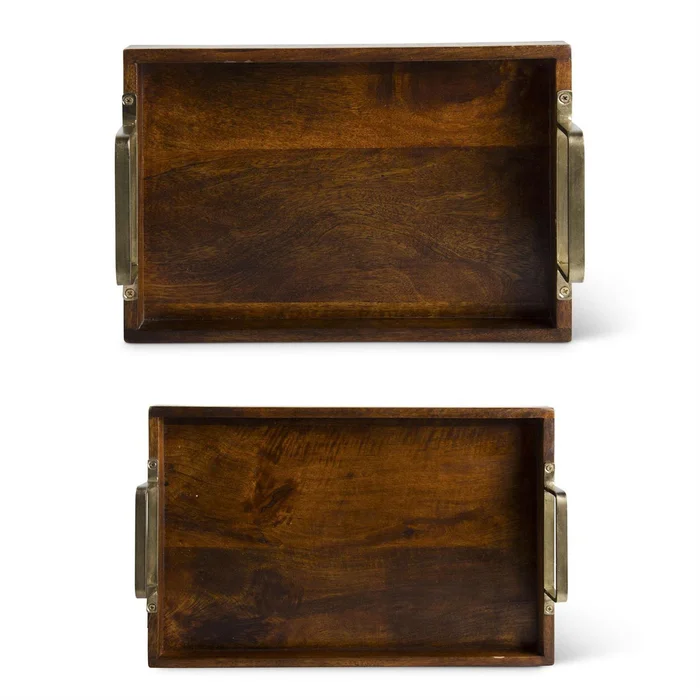 Brown Wood Tray With Gold Handles