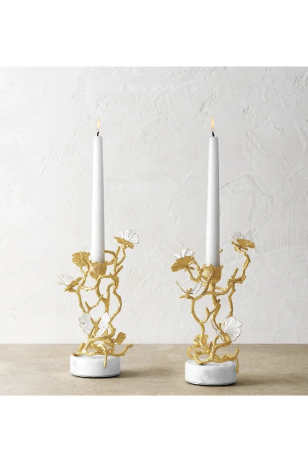 Butterfly Ginkgo Gold Candleholders S/2