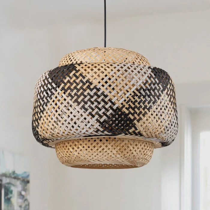 C Cattleya 1-Light Farmhouse Hand-Woven Natural Bamboo Hanging Pendant Light