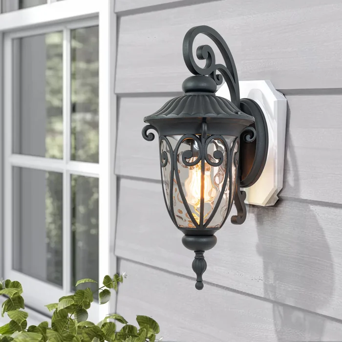 C Cattleya 1-Light Matte Black Aluminum Outdoor Wall Lantern Sconce with Clear Glass