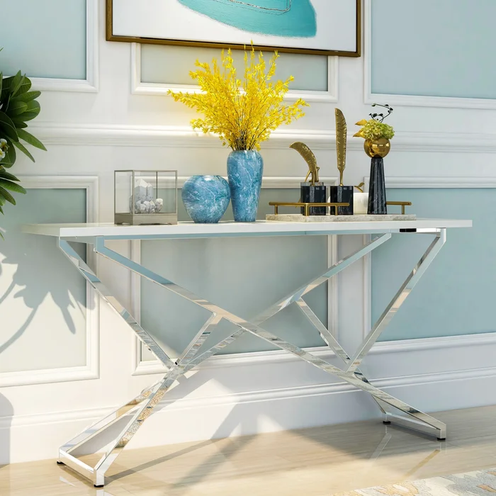 Cano Glam High Gloss White 60-inch Sofa Table by Furniture of America