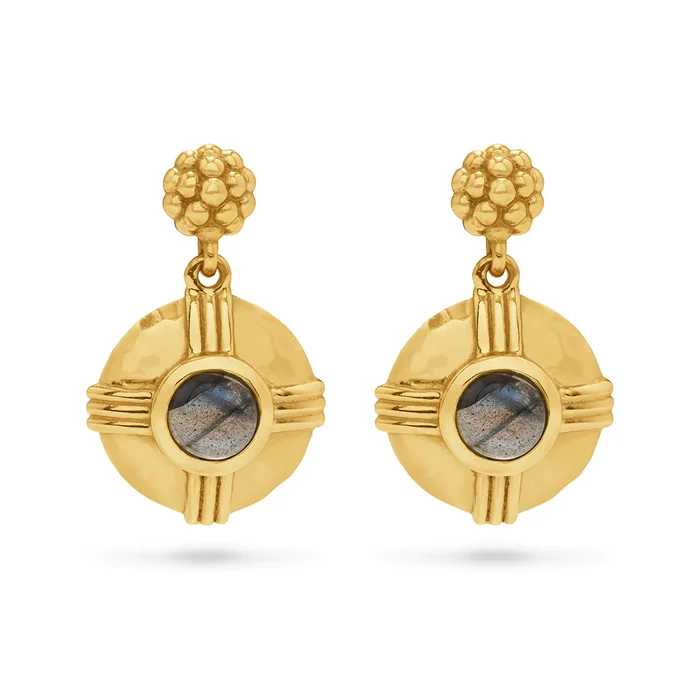 Capucine Deuwulfe Cleopatra Round Drop Earrings In Hammered Gold With Labradorite