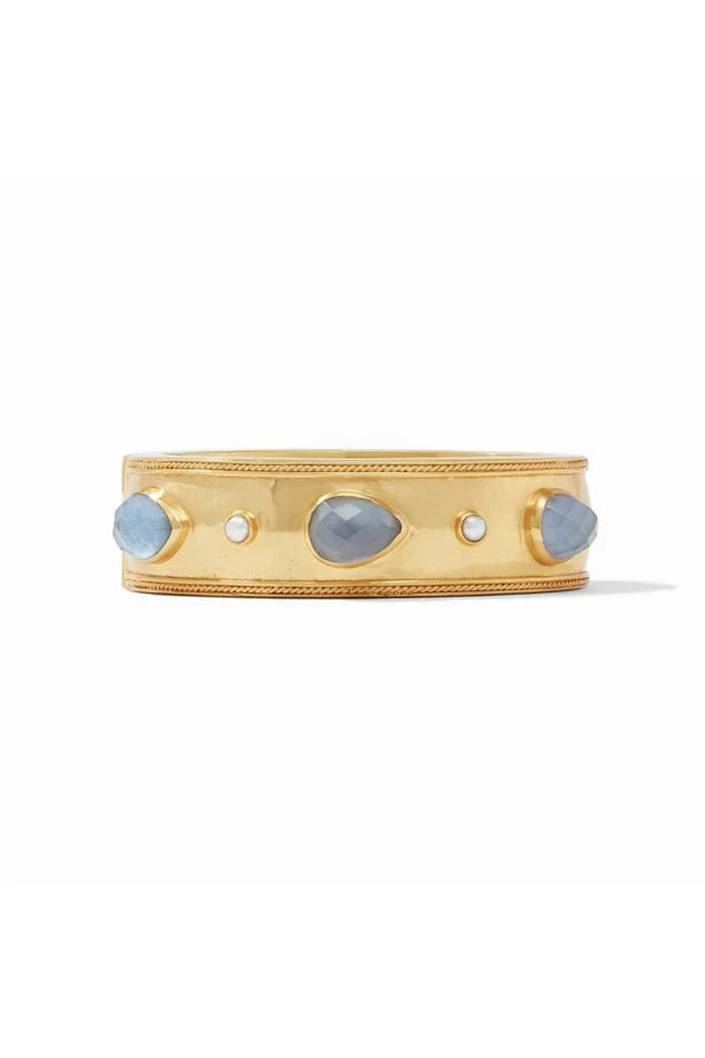 Cassis Statement Hinge Bangle-Gold/Iridescent Slate Blue w/ Pearl Accents