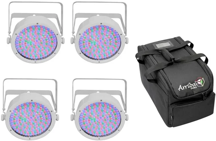 Chauvet DJ EZpar 64 RGBA Battery-Powered Wash Light Package – 4 Pack with Carry Bag (White)