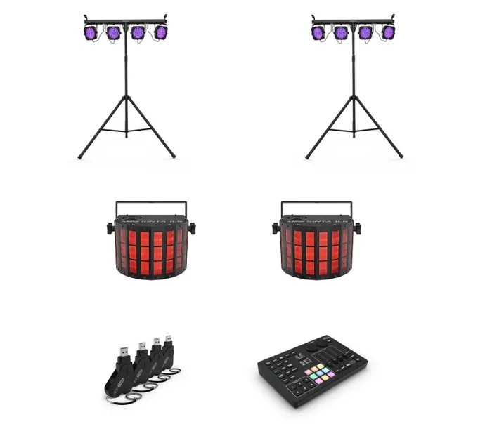 Chauvet DJ RGBW LED Derby Effect Lights DJ Package with 4-Par Wash Light System, USB Transceivers and Wireless Lighting Controller