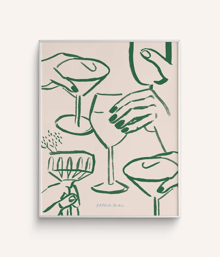 Cheers Cocktail Print: Green / 11 x 14